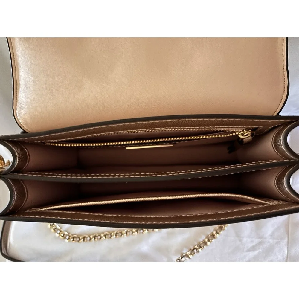 Tory Burch Robinson Convertible Metallic Rose Gold Leather Cross body New no tag